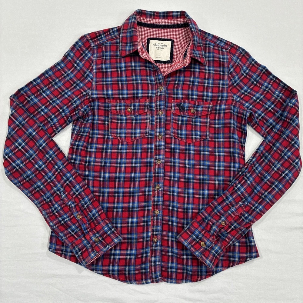 Abercrombie & Fitch Shirt Womens Small Red Flannel Button up Plaid - Picture 2 of 12